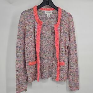 For The Republic Pink Multicolor Tweed Cardigan
